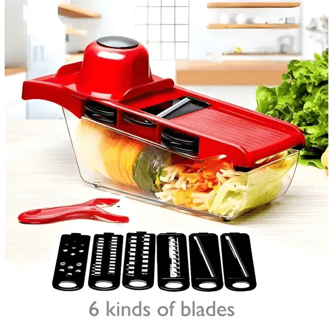 Red Vegetable Slicer with Interchangeable Blades for Easy Cutting - Estalios