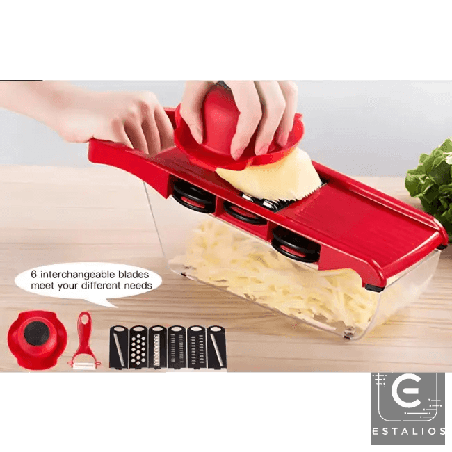 Red Vegetable Slicer with Interchangeable Blades for Easy Cutting - Estalios
