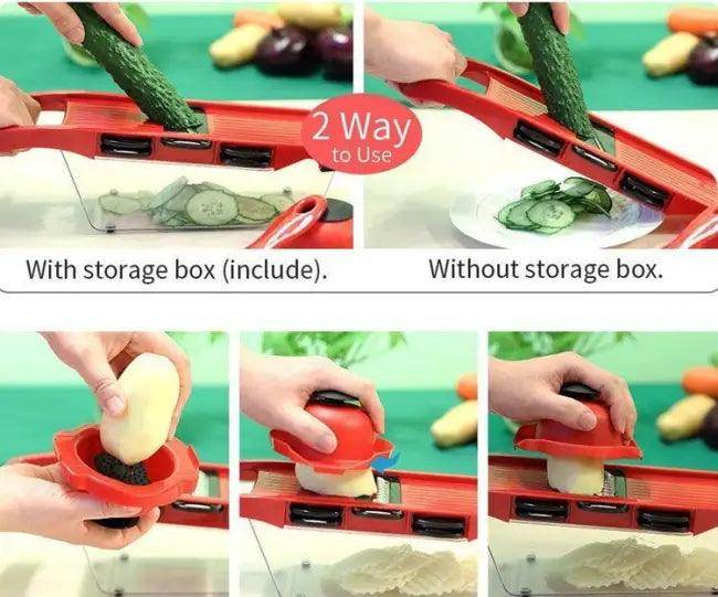 Red Vegetable Slicer with Interchangeable Blades for Easy Cutting - Estalios