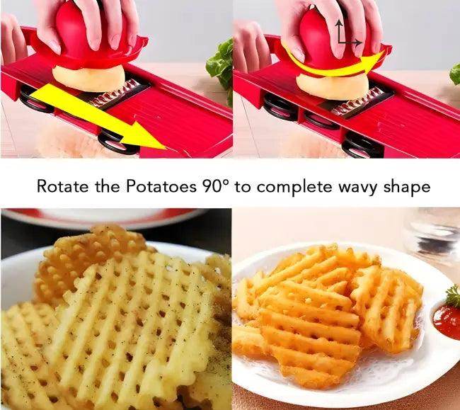 Red Vegetable Slicer with Interchangeable Blades for Easy Cutting - Estalios