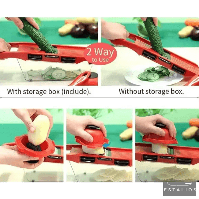 Red Vegetable Slicer with Interchangeable Blades for Easy Cutting - Estalios