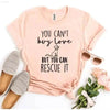 Peach-colored t-shirt with cat rescue message.