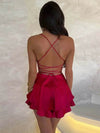 Sexy Graceful Satin Double Layer Backless Strap Dress - Estalios