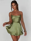 Sexy Graceful Satin Double Layer Backless Strap Dress - Estalios