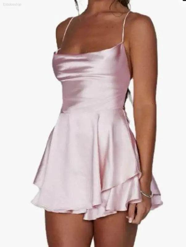 Sexy Graceful Satin Double Layer Backless Strap Dress - Estalios