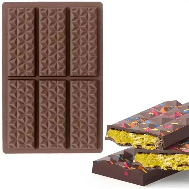 Chocolate bar mold and filled chocolate bars.