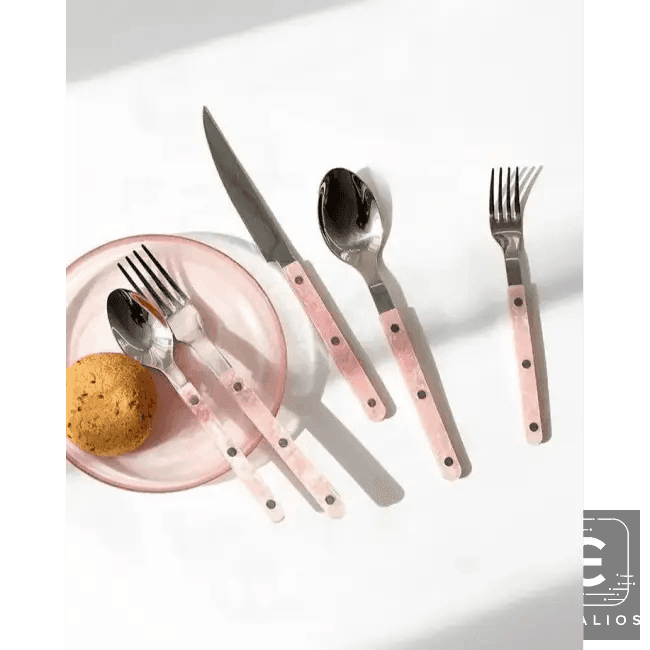 Chic Pink Perfection Cutlery and Plate Set for Elegance - Estalios
