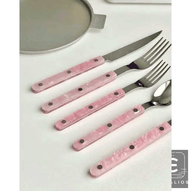 Chic Pink Perfection Cutlery and Plate Set for Elegance - Estalios