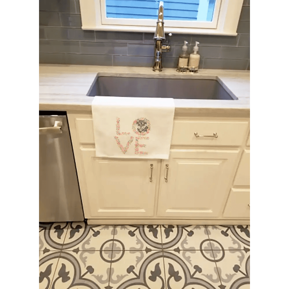 Spark Up Your Kitchen with LOVE Floral Dog Tea Towel - Estalios