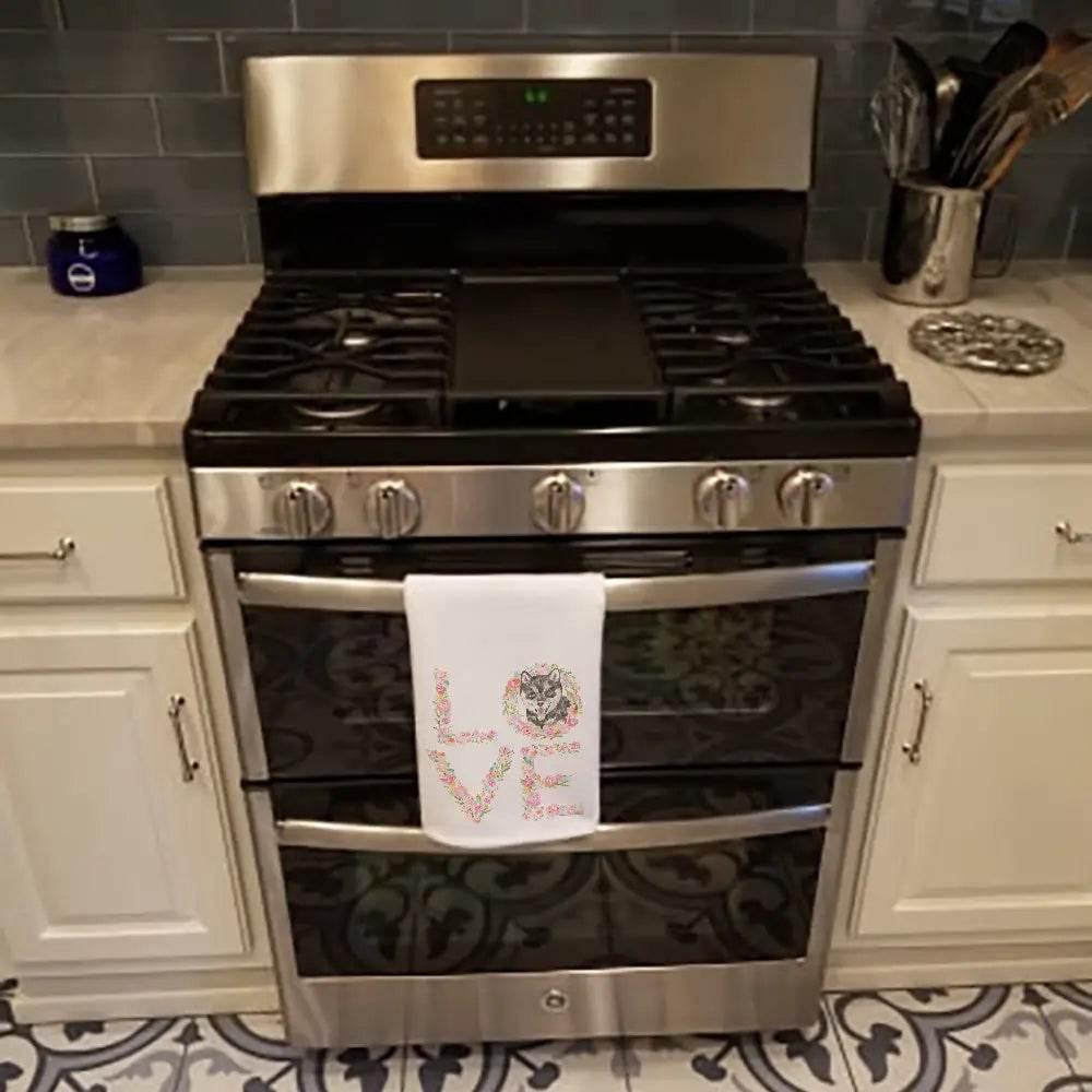 Spark Up Your Kitchen with LOVE Floral Dog Tea Towel - Estalios