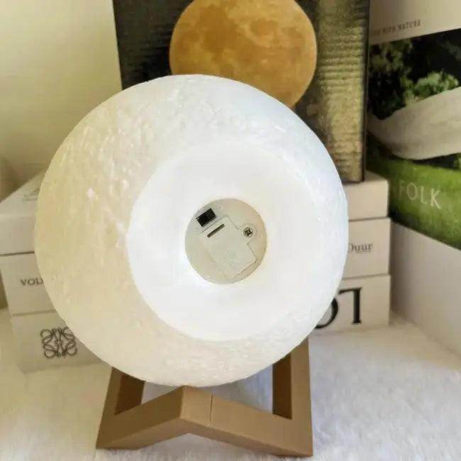 Spherical Moon Lamps on Wooden Stands for DIY Decor - Estalios