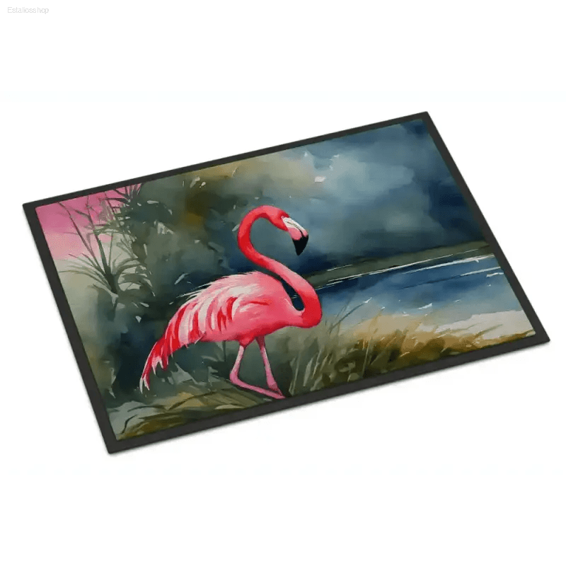 Splashy Flamingo Watercolor Doormat: Welcome Happiness! Bring a Vibrant Splash of Color and Whimsical Charm to your Doorstep with our Flamingo Watercolor Doormat - Estalios