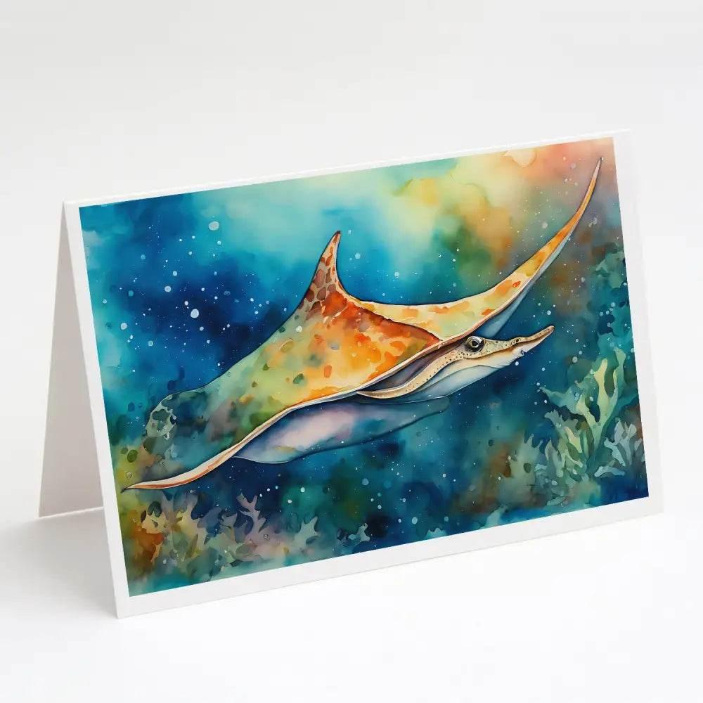 Whimsical Sting Ray Greeting Cards Pack of 8 Blank Cards - Estalios