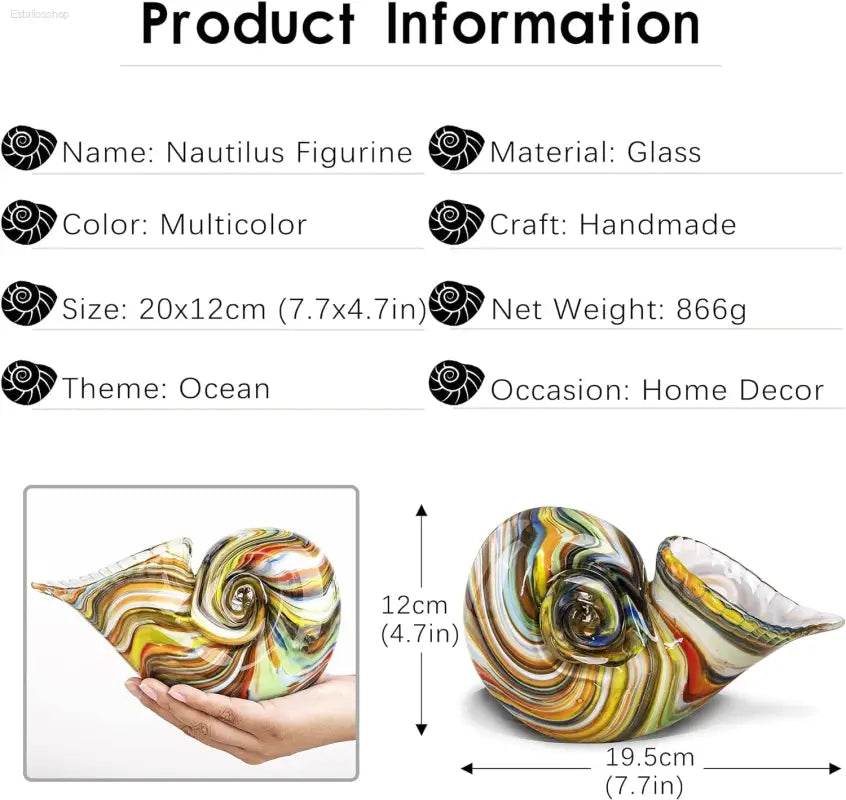 Stunning Hand Blown Glass Nautilus Conch Sculpture - Multicolor Seashell Art Figurine for Elegant Home Decor and Unique Crystal Paperweight - Estalios