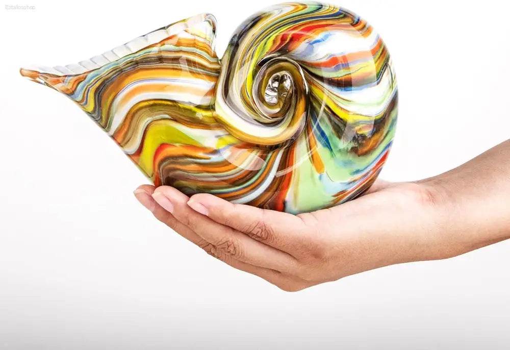 Stunning Hand Blown Glass Nautilus Conch Sculpture - Multicolor Seashell Art Figurine for Elegant Home Decor and Unique Crystal Paperweight - Estalios