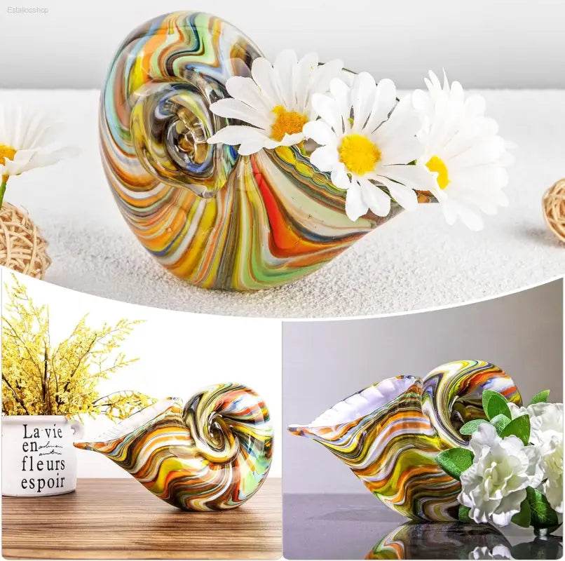 Stunning Hand Blown Glass Nautilus Conch Sculpture - Multicolor Seashell Art Figurine for Elegant Home Decor and Unique Crystal Paperweight - Estalios