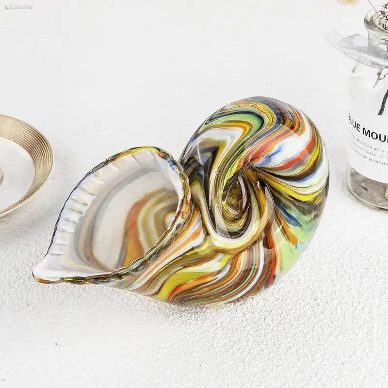 Stunning Hand Blown Glass Nautilus Conch Sculpture - Multicolor Seashell Art Figurine for Elegant Home Decor and Unique Crystal Paperweight - Estalios