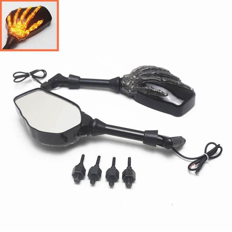 Stylish Apparel, Trendy Footwear, Chic Handbags & More for All
8mm 10mm Motorcycle Skeleton Skull Hand Claw Rearview Mirrors With Amber LED Turn Signal Lights For Harley Honda Universal - Estalios