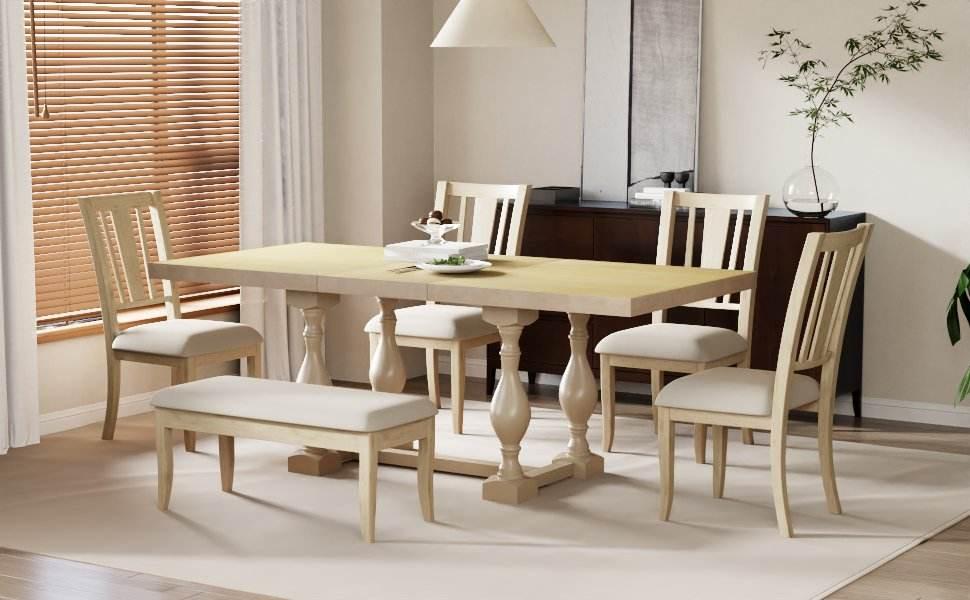 Stylish Wooden Dining Set with Pedestal and Trestle Table - Estalios