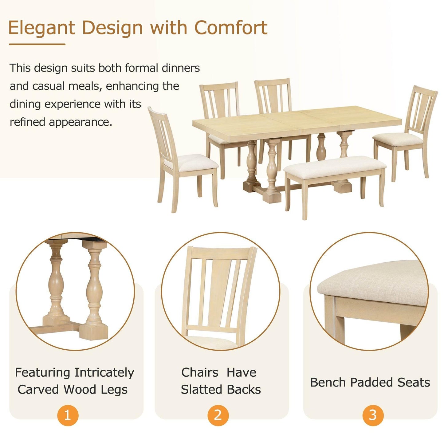 Stylish Wooden Dining Set with Pedestal and Trestle Table - Estalios