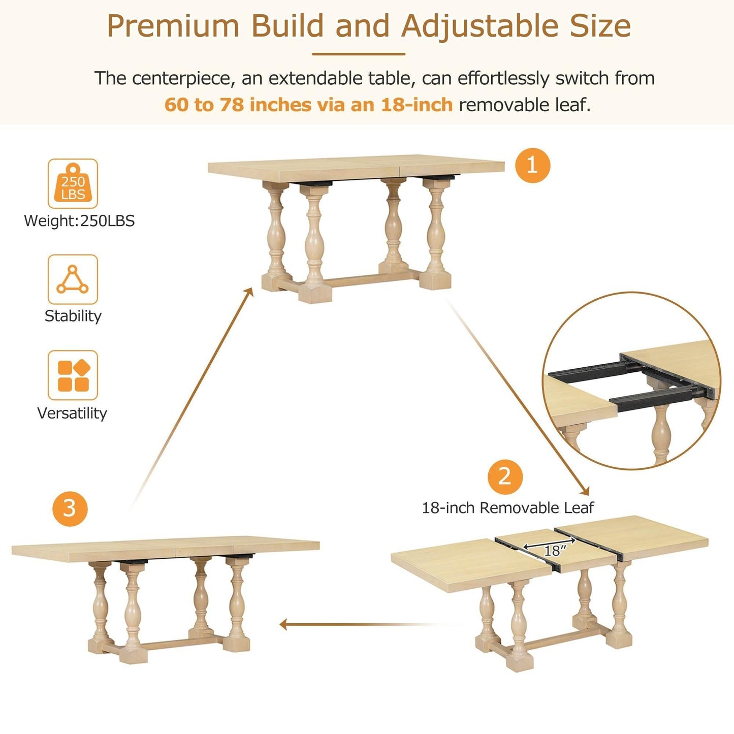 Stylish Wooden Dining Set with Pedestal and Trestle Table - Estalios