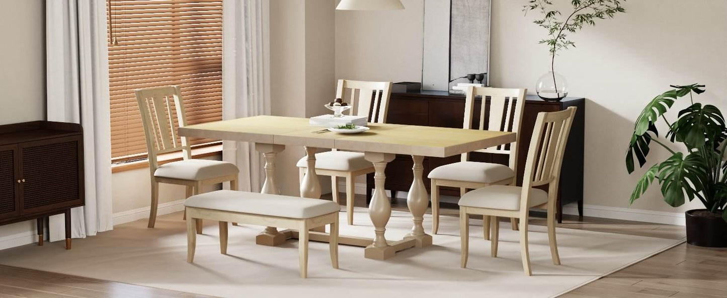 Stylish Wooden Dining Set with Pedestal and Trestle Table - Estalios