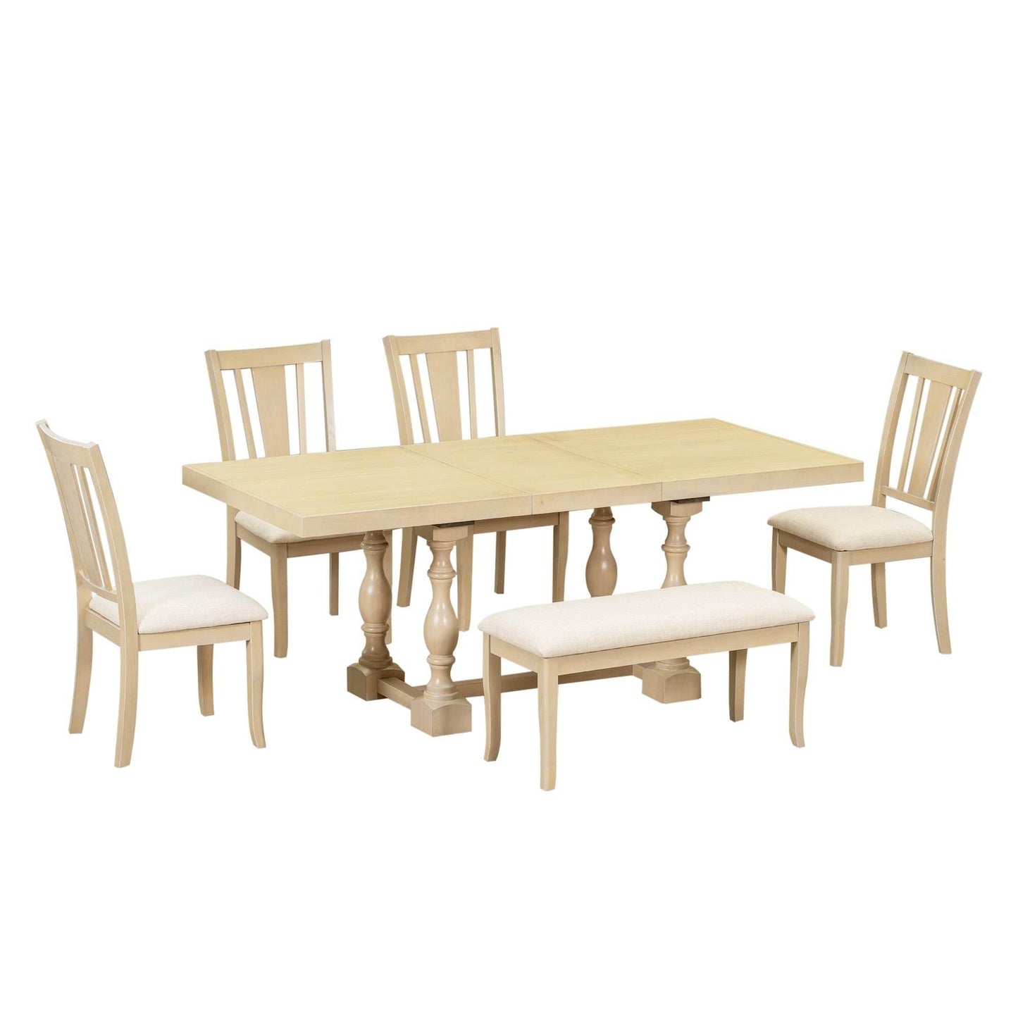 Stylish Wooden Dining Set with Pedestal and Trestle Table - Estalios
