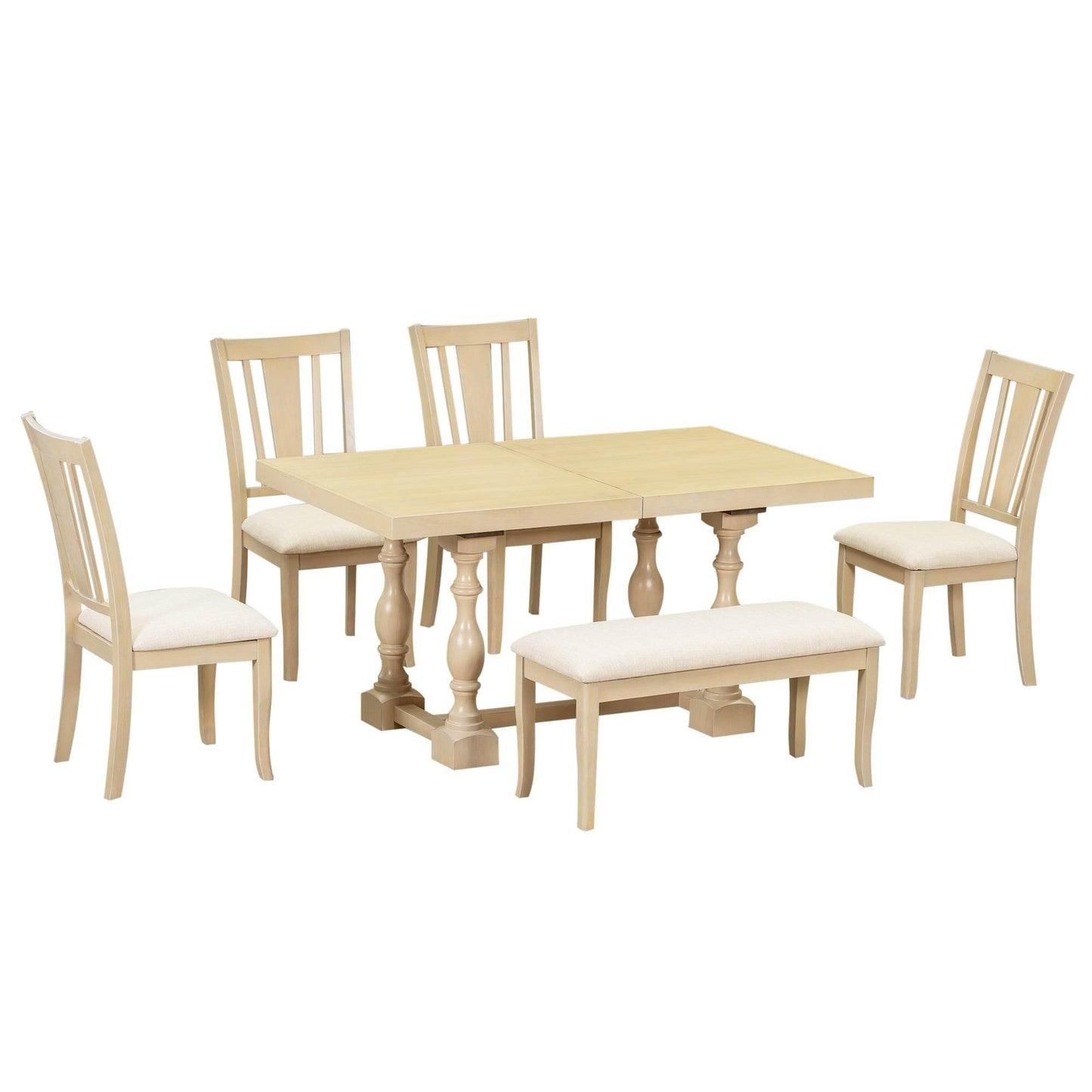 Stylish Wooden Dining Set with Pedestal and Trestle Table - Estalios