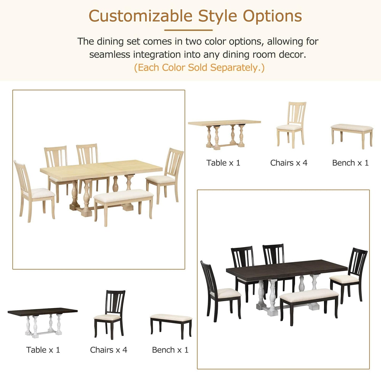 Stylish Wooden Dining Set with Pedestal and Trestle Table - Estalios