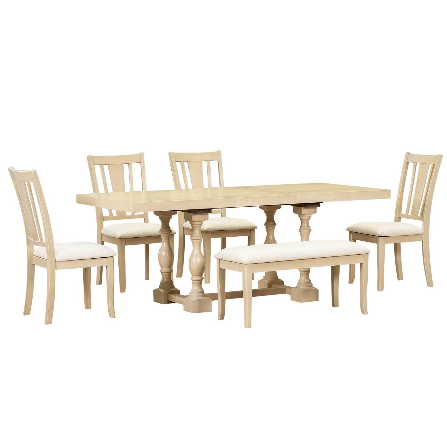 Stylish Wooden Dining Set with Pedestal and Trestle Table - Estalios