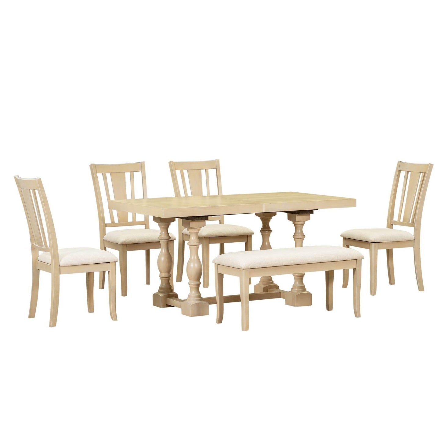 Stylish Wooden Dining Set with Pedestal and Trestle Table - Estalios