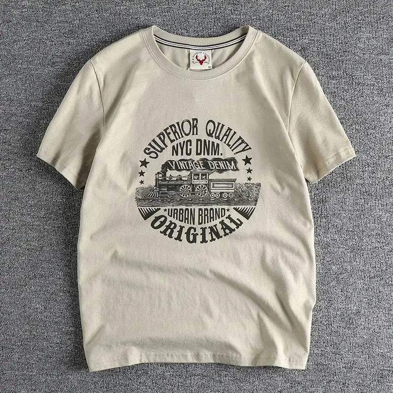 Summer American Retro Locomotive Pattern Men's T-Shirt - Estalios
