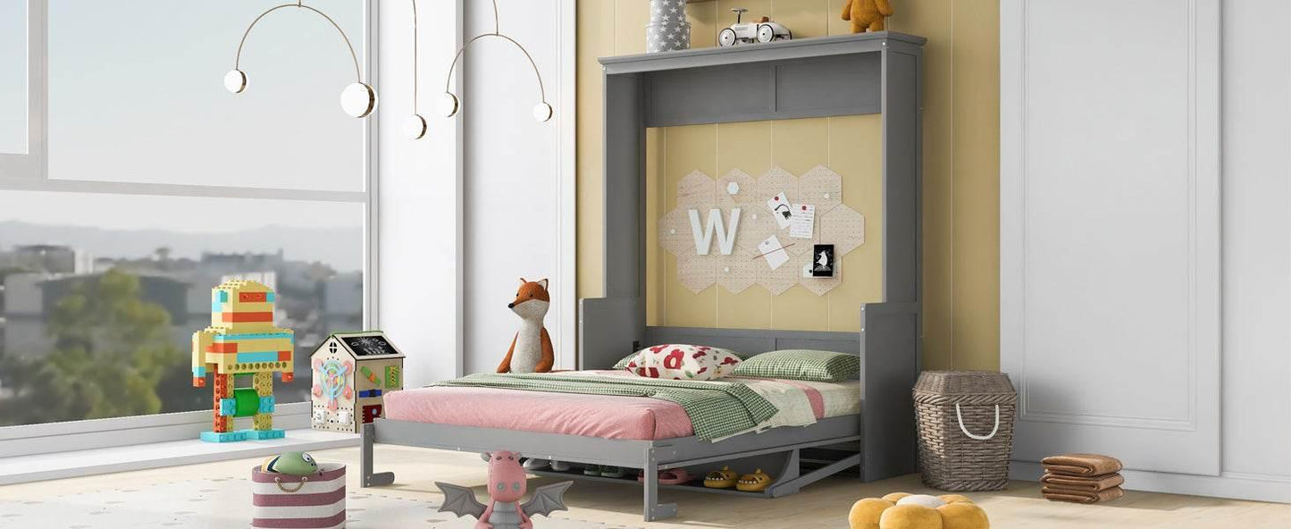 Super Cool Gray Kids Murphy Bed and Wall Cabinet Combo - Estalios