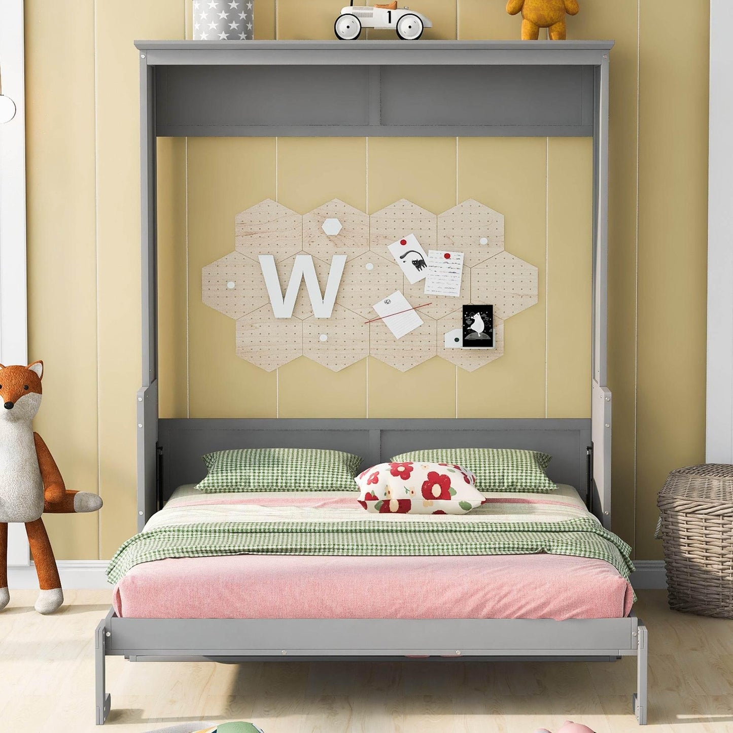 Super Cool Gray Kids Murphy Bed and Wall Cabinet Combo - Estalios