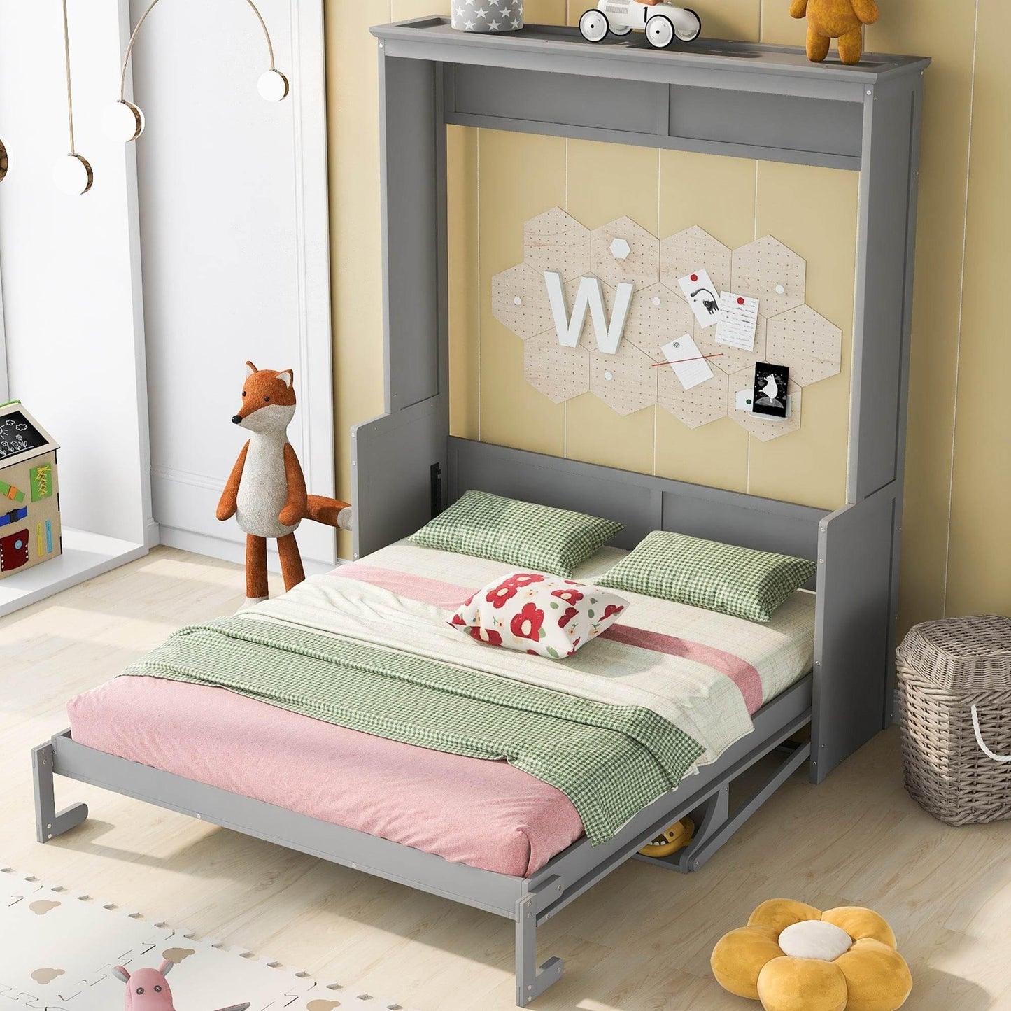 Super Cool Gray Kids Murphy Bed and Wall Cabinet Combo - Estalios