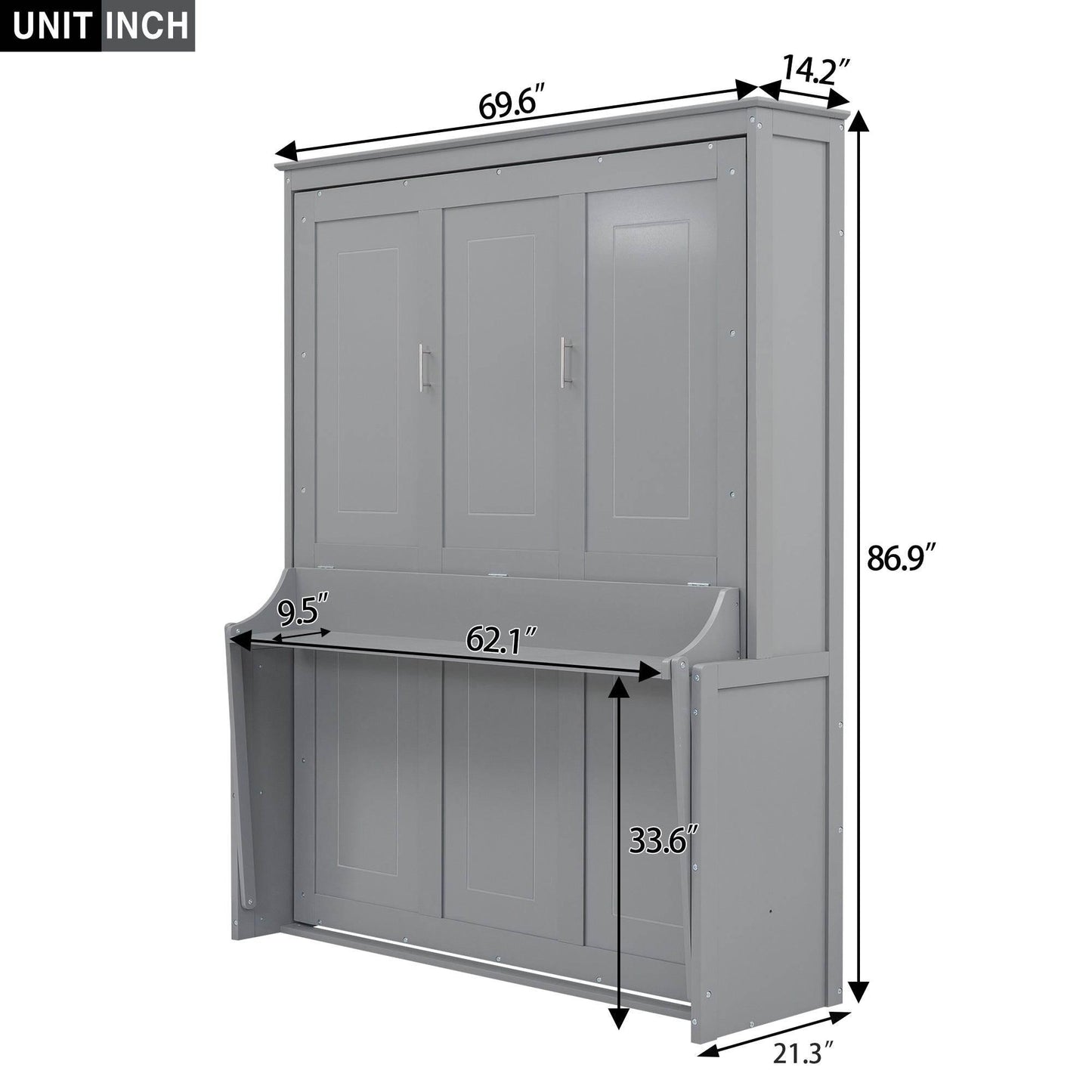 Super Cool Gray Kids Murphy Bed and Wall Cabinet Combo - Estalios