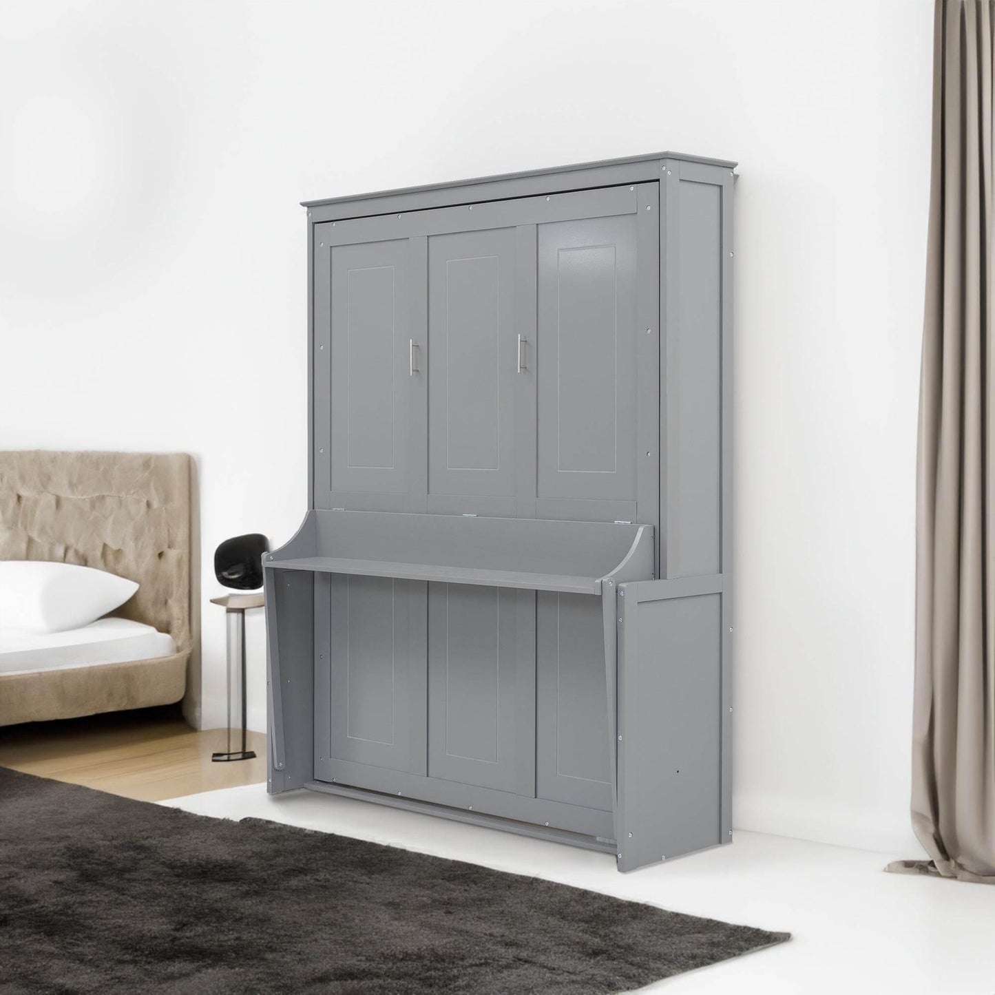 Super Cool Gray Kids Murphy Bed and Wall Cabinet Combo - Estalios