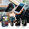 Car charger with dual USB ports and digital display.