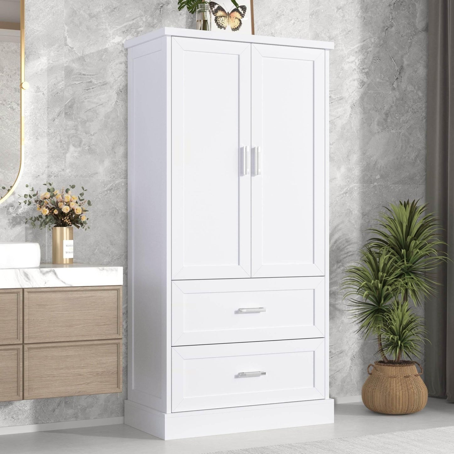 Tall Bathroom Storage Cabinet with Adjustable Shelf and Drawers - Estalios