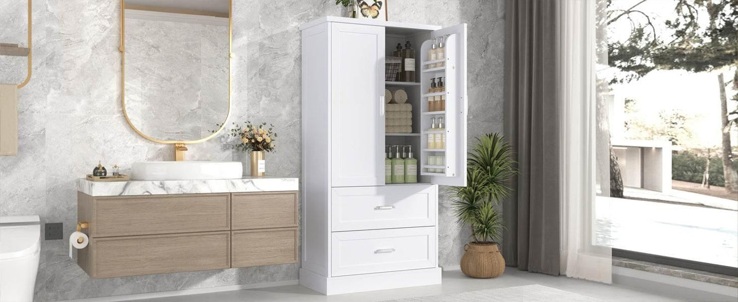 Tall Bathroom Storage Cabinet with Adjustable Shelf and Drawers - Estalios