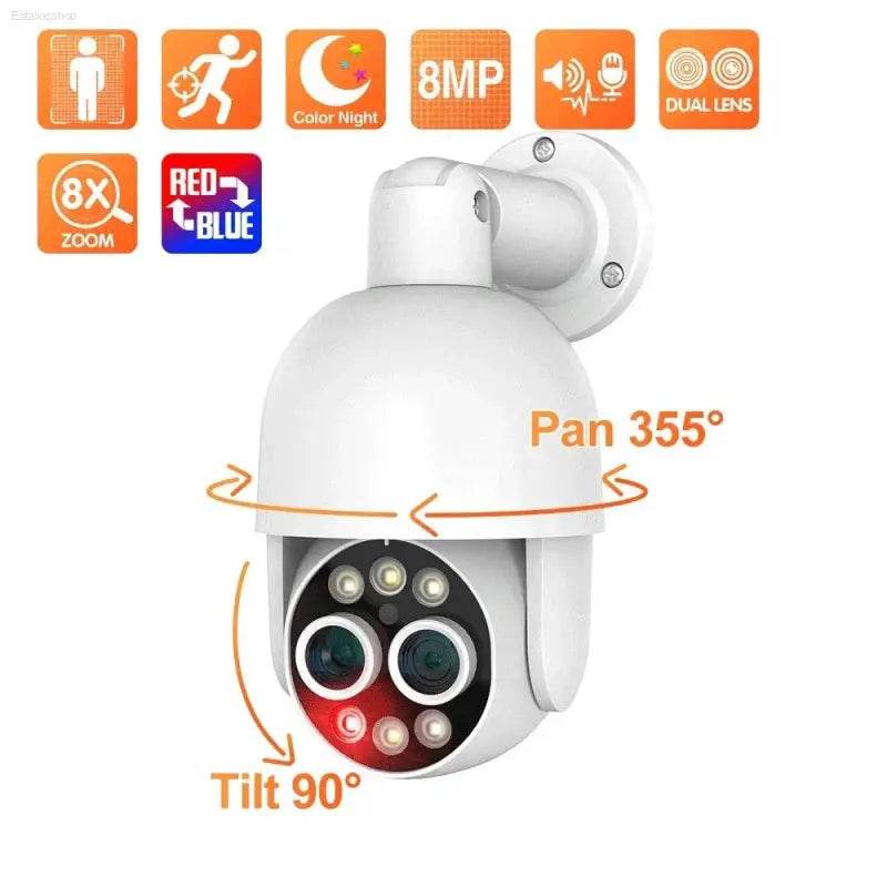 Techage HD 8MP POE IP Camera Outdoor Audio Dual Lens CCTV Video Smart AI Security Camera PTZ Security Surveillance System NVR - Estalios