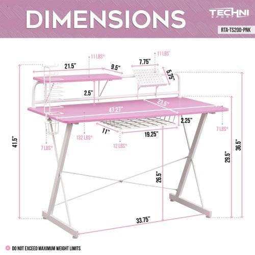 Level Up Your Game with this Pink and White Dream Desk! Get ready to elevate your gaming experience with the Pink and White Gaming Desk! This stylish and functional - Estalios