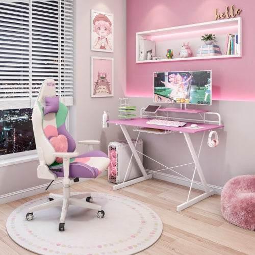 Level Up Your Game with this Pink and White Dream Desk! Get ready to elevate your gaming experience with the Pink and White Gaming Desk! This stylish and functional - Estalios
