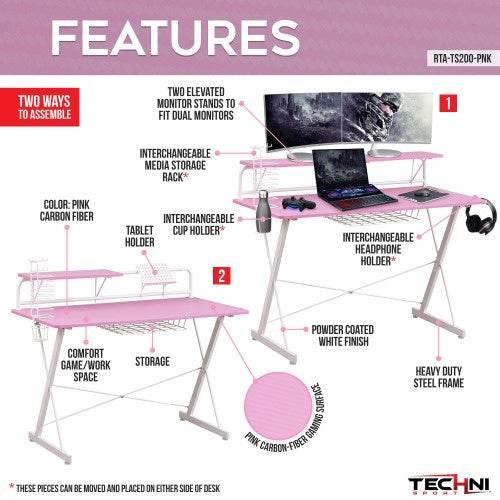Level Up Your Game with this Pink and White Dream Desk! Get ready to elevate your gaming experience with the Pink and White Gaming Desk! This stylish and functional - Estalios