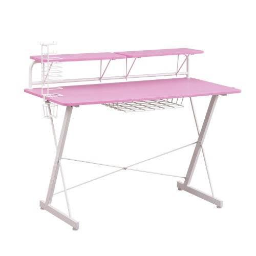 Level Up Your Game with this Pink and White Dream Desk! Get ready to elevate your gaming experience with the Pink and White Gaming Desk! This stylish and functional - Estalios
