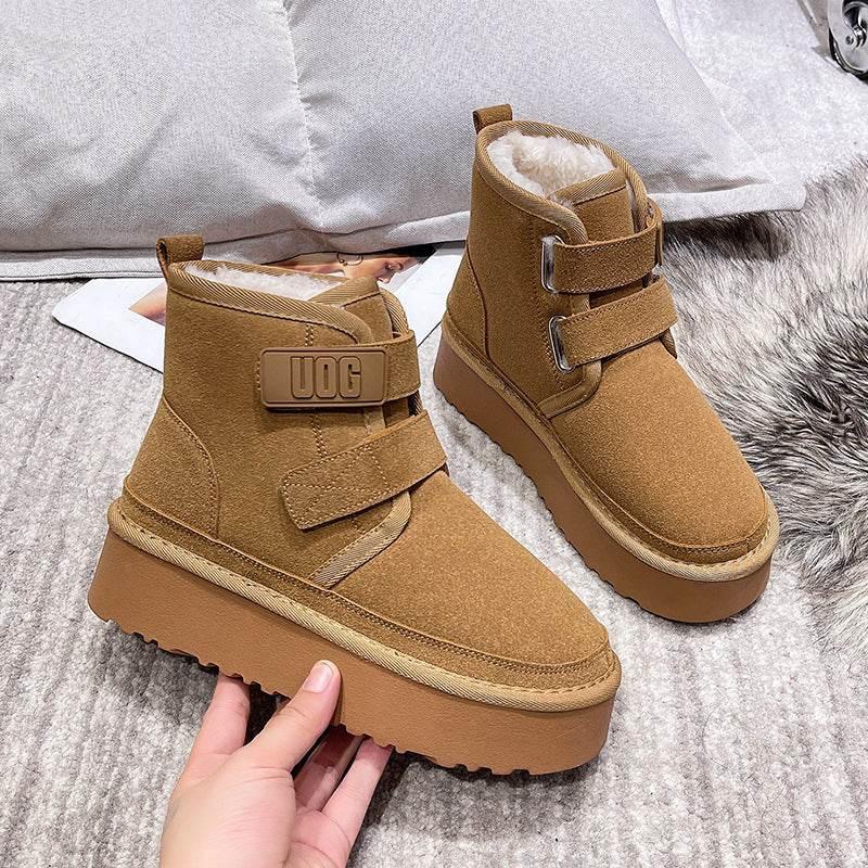 Thick Soled Fur Integrated Snow Boots for Women - Estalios