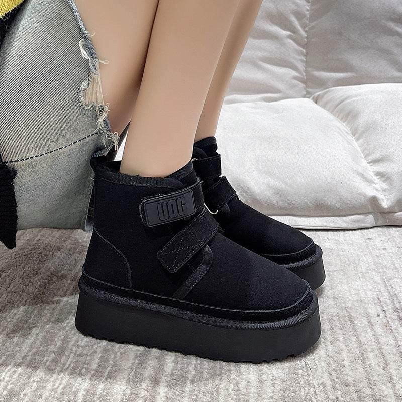 Thick Soled Fur Integrated Snow Boots for Women - Estalios