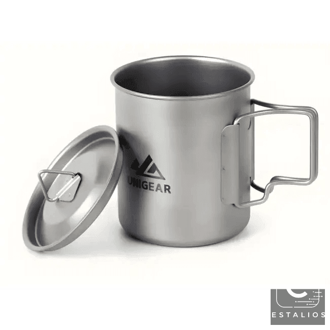 High Temp Resistant Titanium Camping Cup with Folding Handle - Estalios
