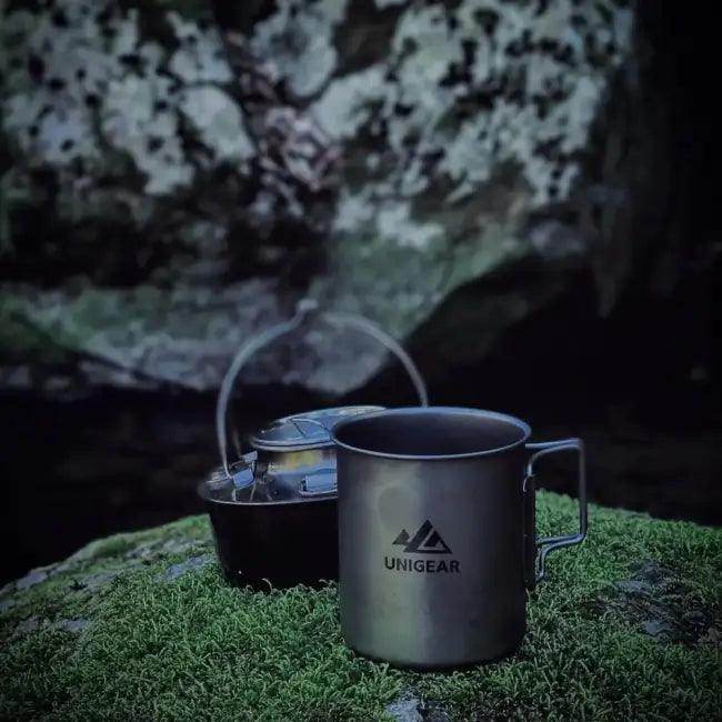 High Temp Resistant Titanium Camping Cup with Folding Handle - Estalios