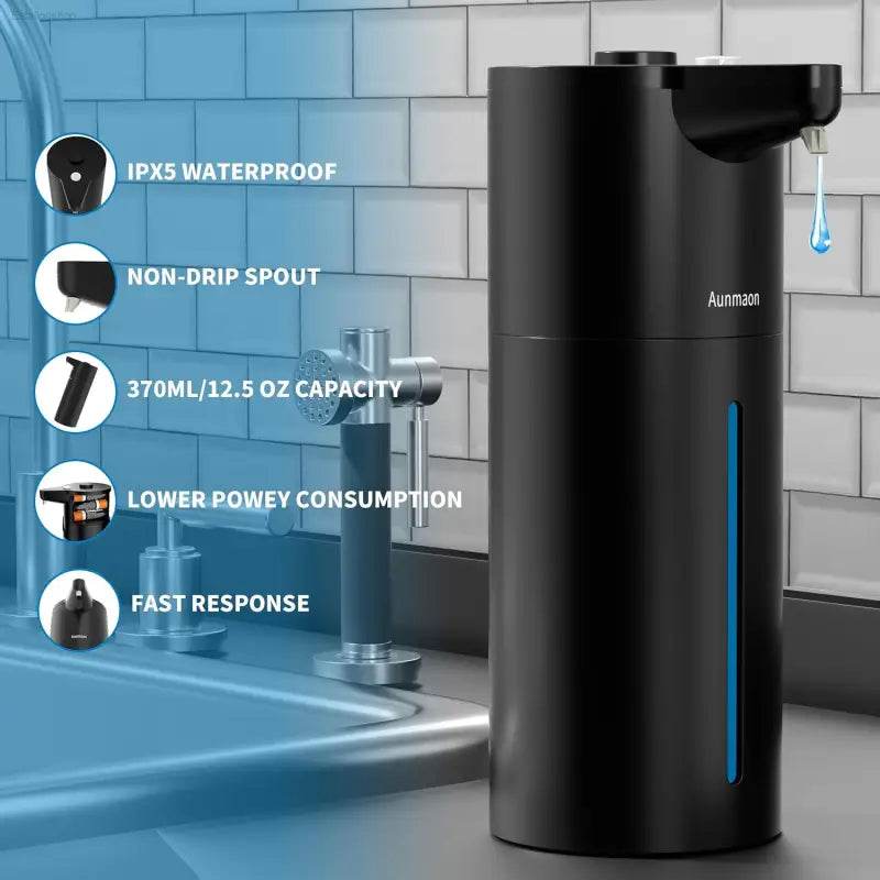 Touchless Automatic Soap Dispenser - Modern Hands-Free Design for Kitchen & Bathroom, Adjustable Volume, Long Battery Life, Clog-Free, Perfect for Kids, Compatible with All Soap Types - Sleek Black Finish - Estalios